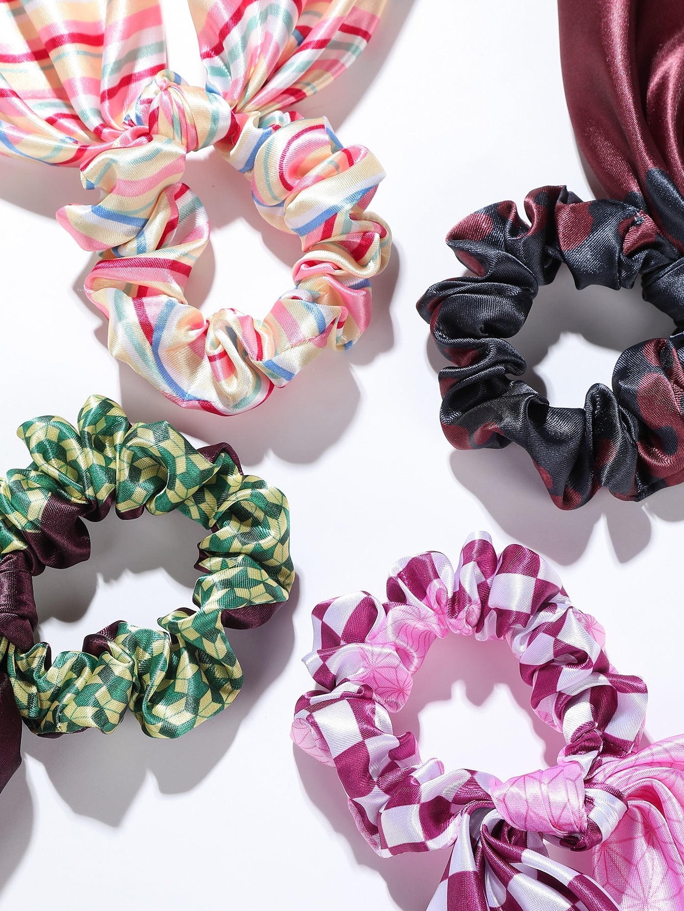 4pcs Adorable Japanese Anime Cartoon Printed Fabric Bowknot Hair Scarves with Elastic Hair Ties for Women - Soft, Comfortable, and Easy to Wear Ponytail Holders for Various Hairstyles - Cute Hair Accessories for Anime Fans