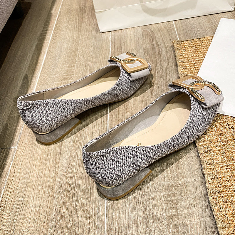 Small Fragrance Wind Single Shoe Women's Spring and Autumn New Outdoor Comfortable Versatile Soft Sole Low-Heel Non-Tiring Four Seasons Square-Toe Mid-Heel Flat Shoes