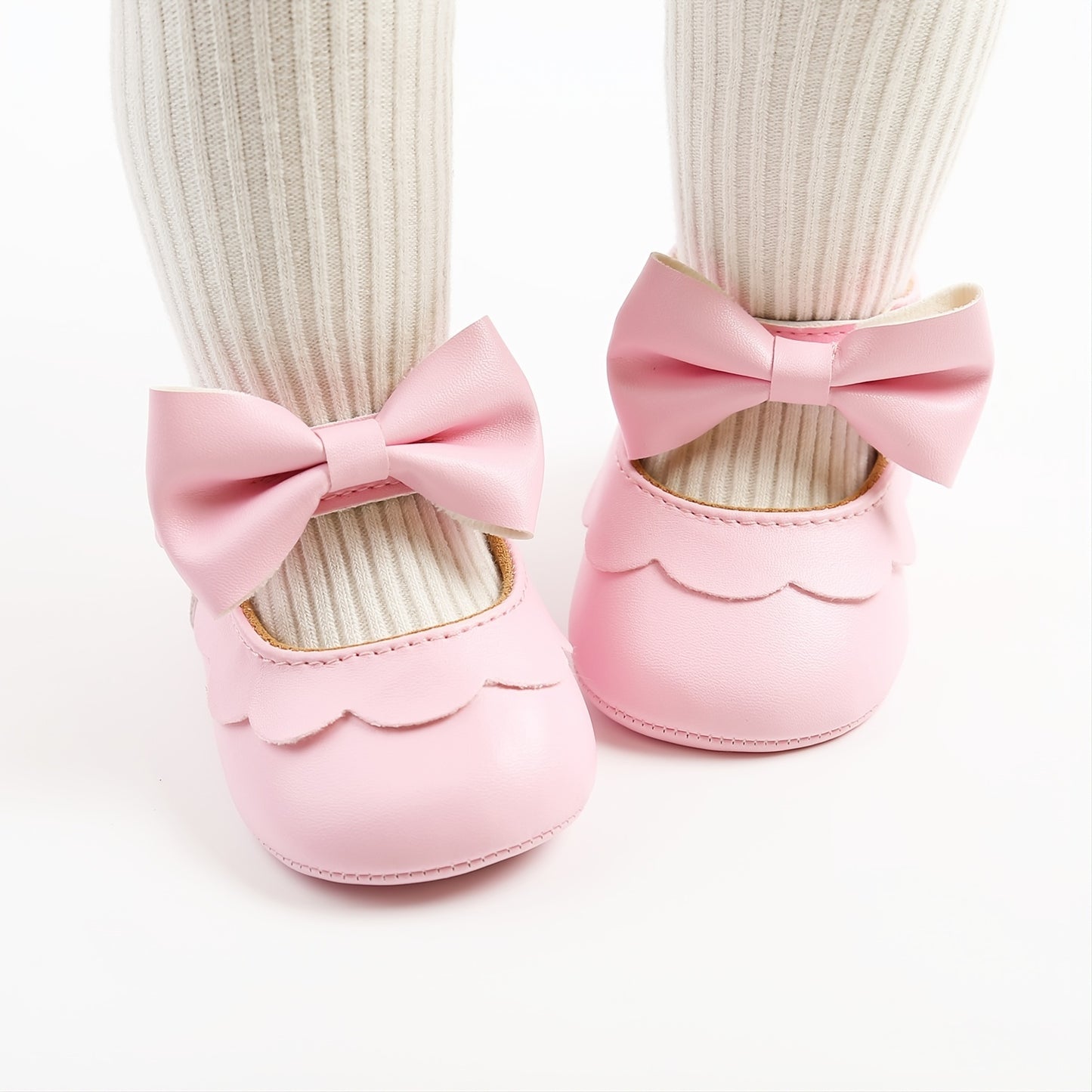Baby Girls Mary Jane Flats With Bowknot Non Slip Soft Sole Newborn Infant Toddler First Walker Crib Dress Shoes