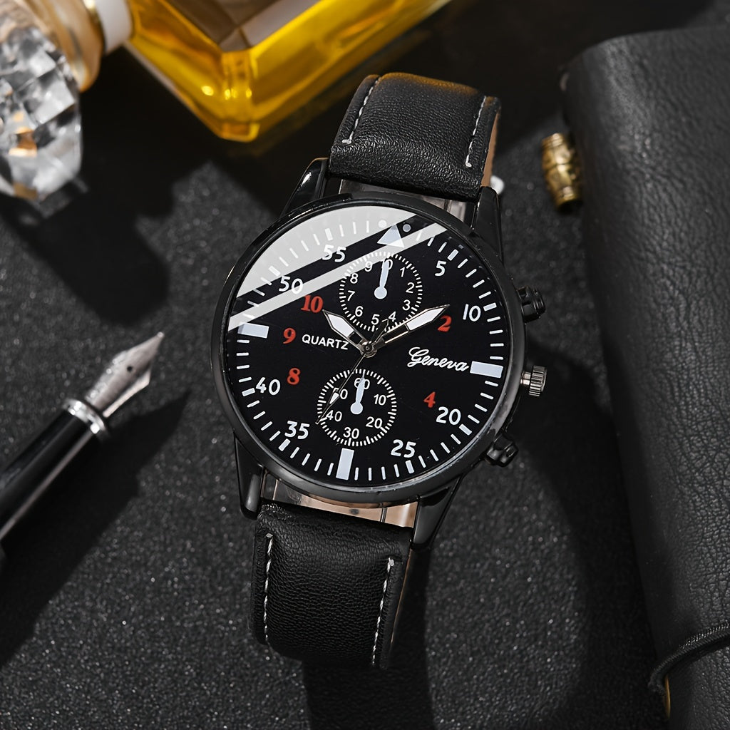 Men'S Luxury Fashion Business Watch, Perfume & Fashion Glasses Gift Set - Quartz Movement With Pu Leather Strap Mens Jewelry Luxury Designer Items