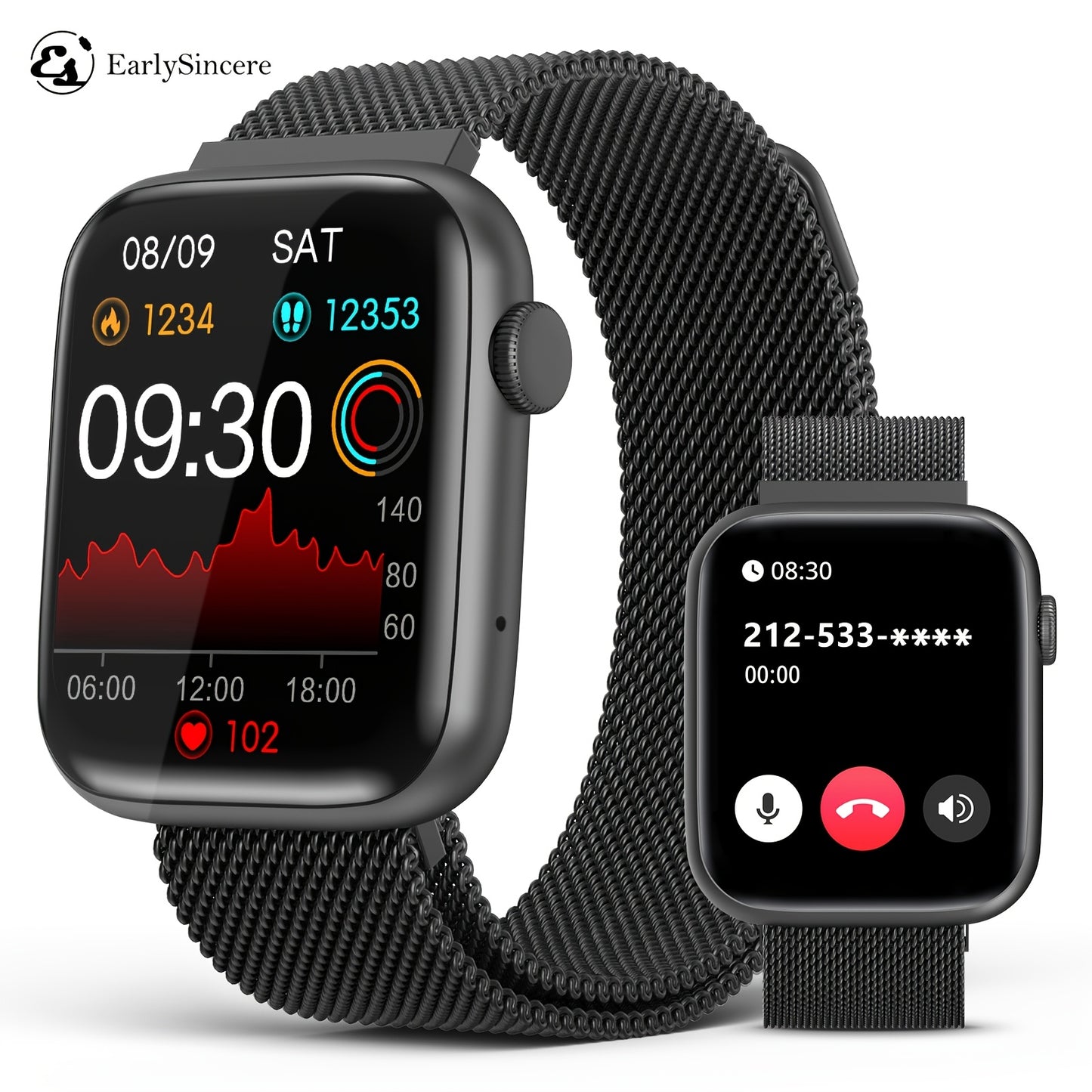 EarlySincere Smart Watches For Men WomenAnswer/Make Call, 1.9'' HD Full Touch Screen Fitness Tracker, Sleep Monitor, Fitness Watch For Android/ IOS
