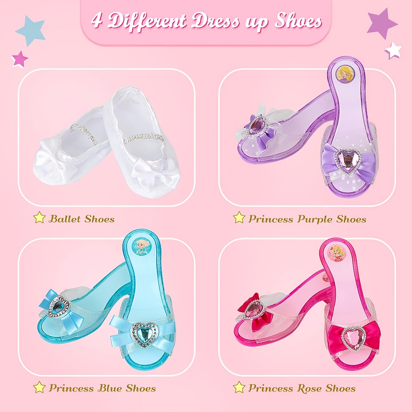 Princess Playtime Shoe Set 4-Pair - Complete Dress-Up Kit with Tiara, Jewelry & Accessories - Ideal Birthday Gift for Girls 3-6