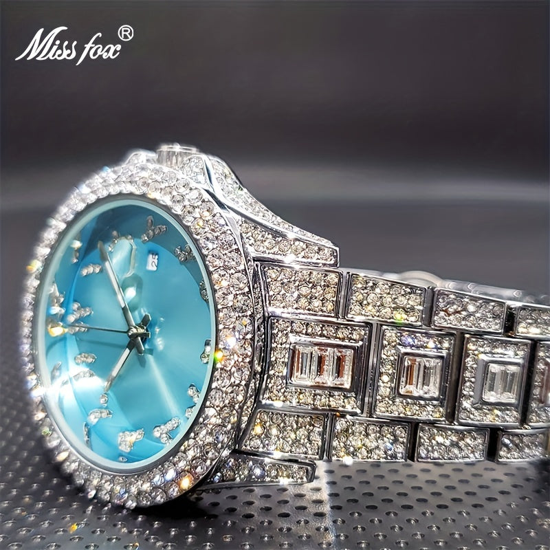 MISSFOX Fashion Faux Diamond Watches, Arabic Number Waterproof Quartz Watches For Men And Women