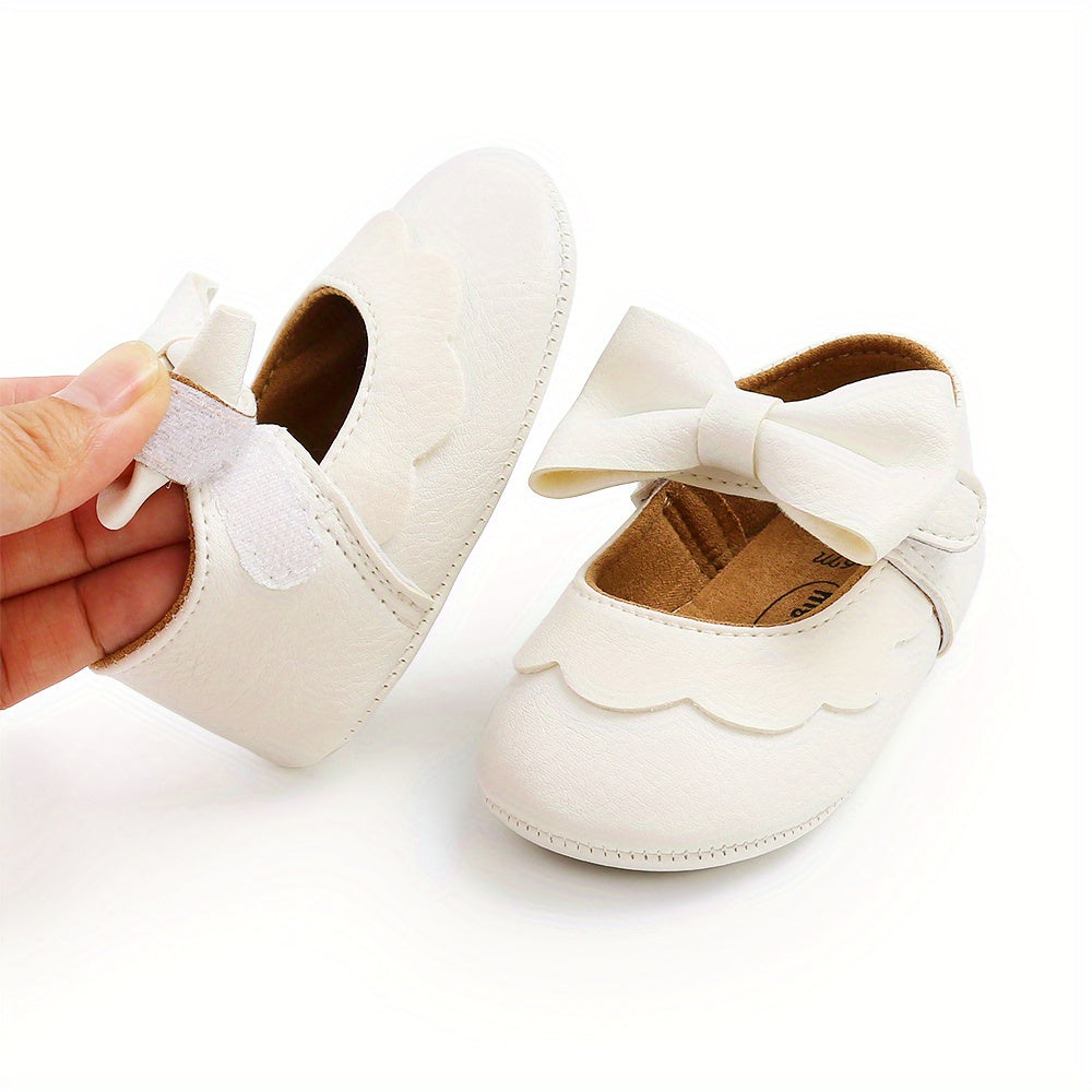 Baby Girls Mary Jane Flats With Bowknot Non Slip Soft Sole Newborn Infant Toddler First Walker Crib Dress Shoes