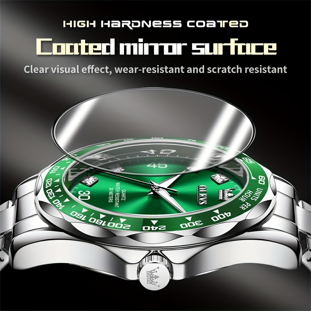 OLEVS Watches for Men Elegant Dress Diamond Analog Quartz Watch Two Tone Stainless Steel Waterproof Luminous Mens Watch Reloj para Hombre