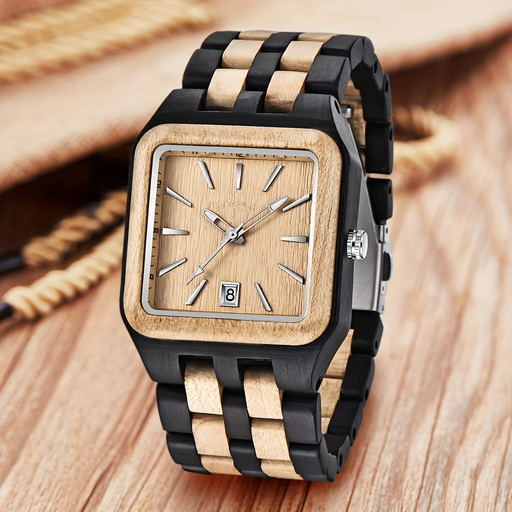 Wood Watch Rectangle Dial Wooden Watches for Men Quartz Movement Mens Watches