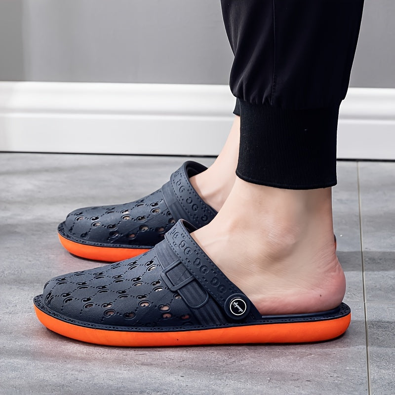 Women's Hollow Out Flat Clogs, Breathable & Lightweight Beach Sandals, Indoor & Outdoor Slippers