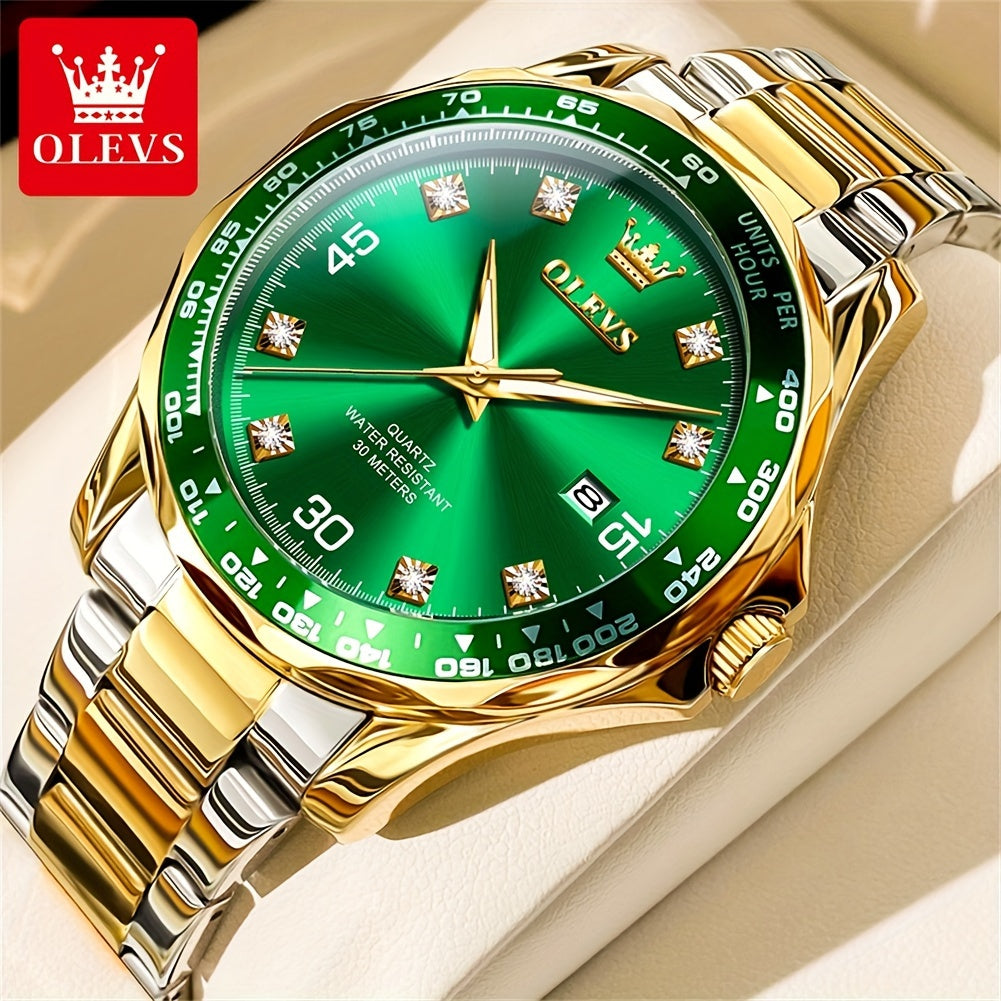 OLEVS Watches for Men Elegant Dress Diamond Analog Quartz Watch Two Tone Stainless Steel Waterproof Luminous Mens Watch Reloj para Hombre