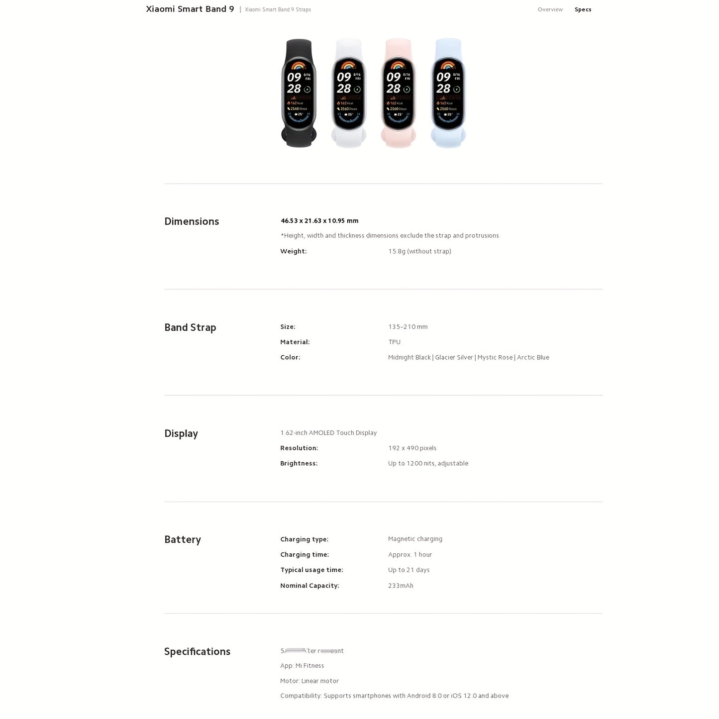 Xiaomi Smart Band 9 1.62inch AMOLED Display, Fitness Tracker, 233 MAh Battery, Up To 21 Days Of Battery Life, BT Wireless 5.4, 150+ SPorts Modes, All-Day Health And Fitness Monitoring, Smart Watch Fashion Watches For Men & Wo