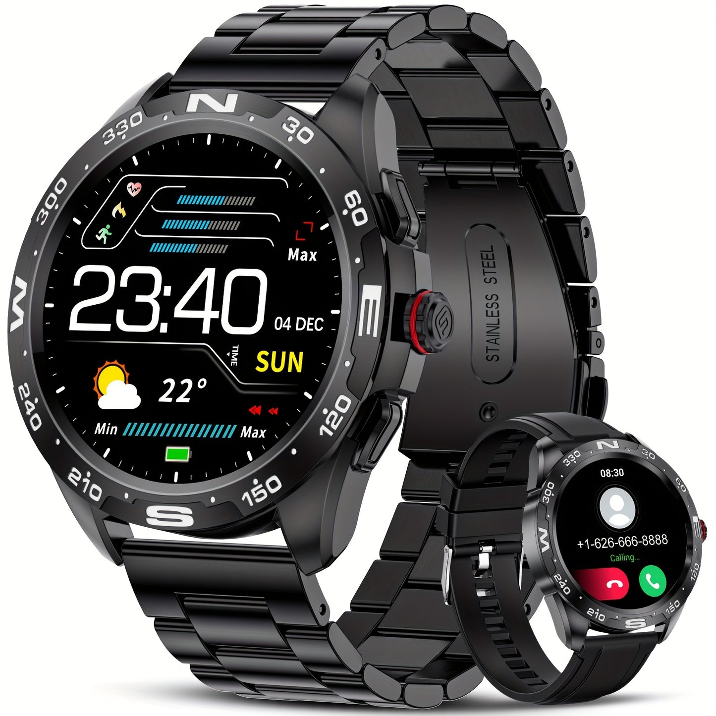 LIGE Smart Watches for Men with Wireless Call 1.32" Full Touch Screen Activity 100+ Sports Modes/ Music&Camera Control/ Weather Forecast Stainless Steel Smartwatch Compatible for Android Phones and iPhone