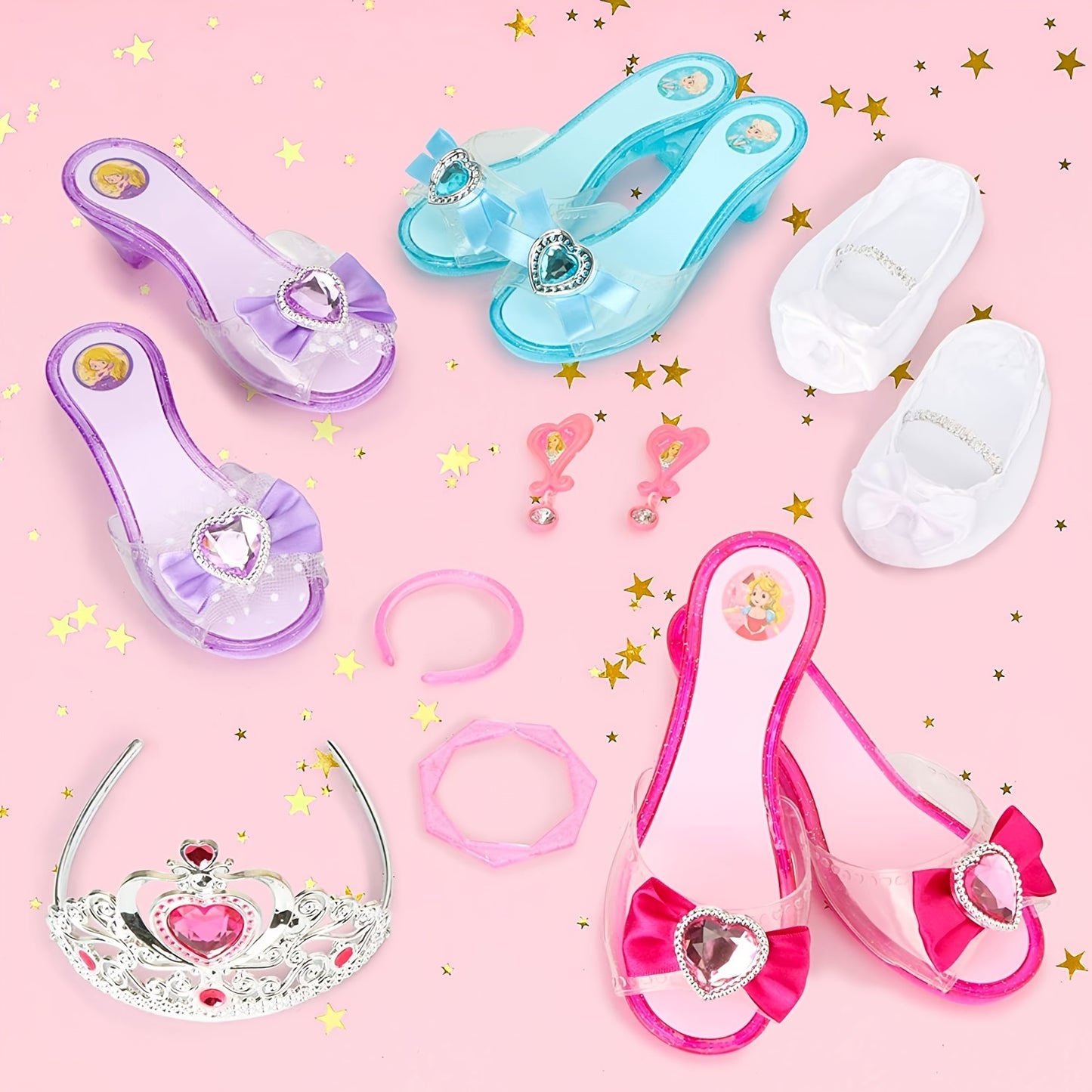 Princess Playtime Shoe Set 4-Pair - Complete Dress-Up Kit with Tiara, Jewelry & Accessories - Ideal Birthday Gift for Girls 3-6