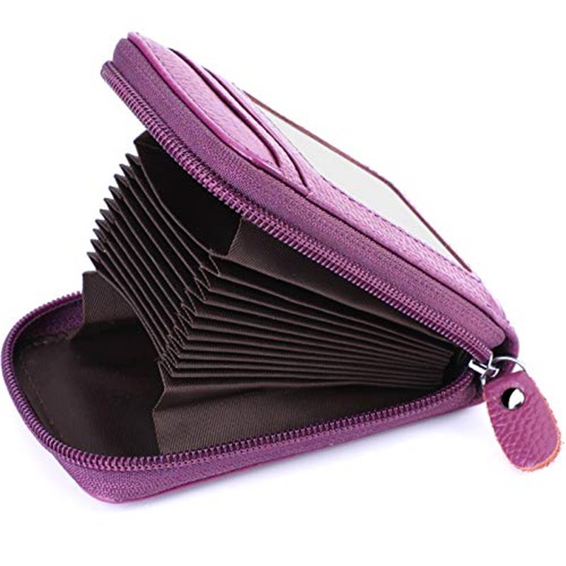 Genuine Leather RFID Blocking Credit Card Wallet for Men with Zipper
