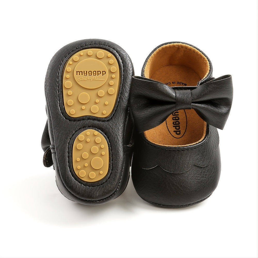 Baby Girls Mary Jane Flats With Bowknot Non Slip Soft Sole Newborn Infant Toddler First Walker Crib Dress Shoes