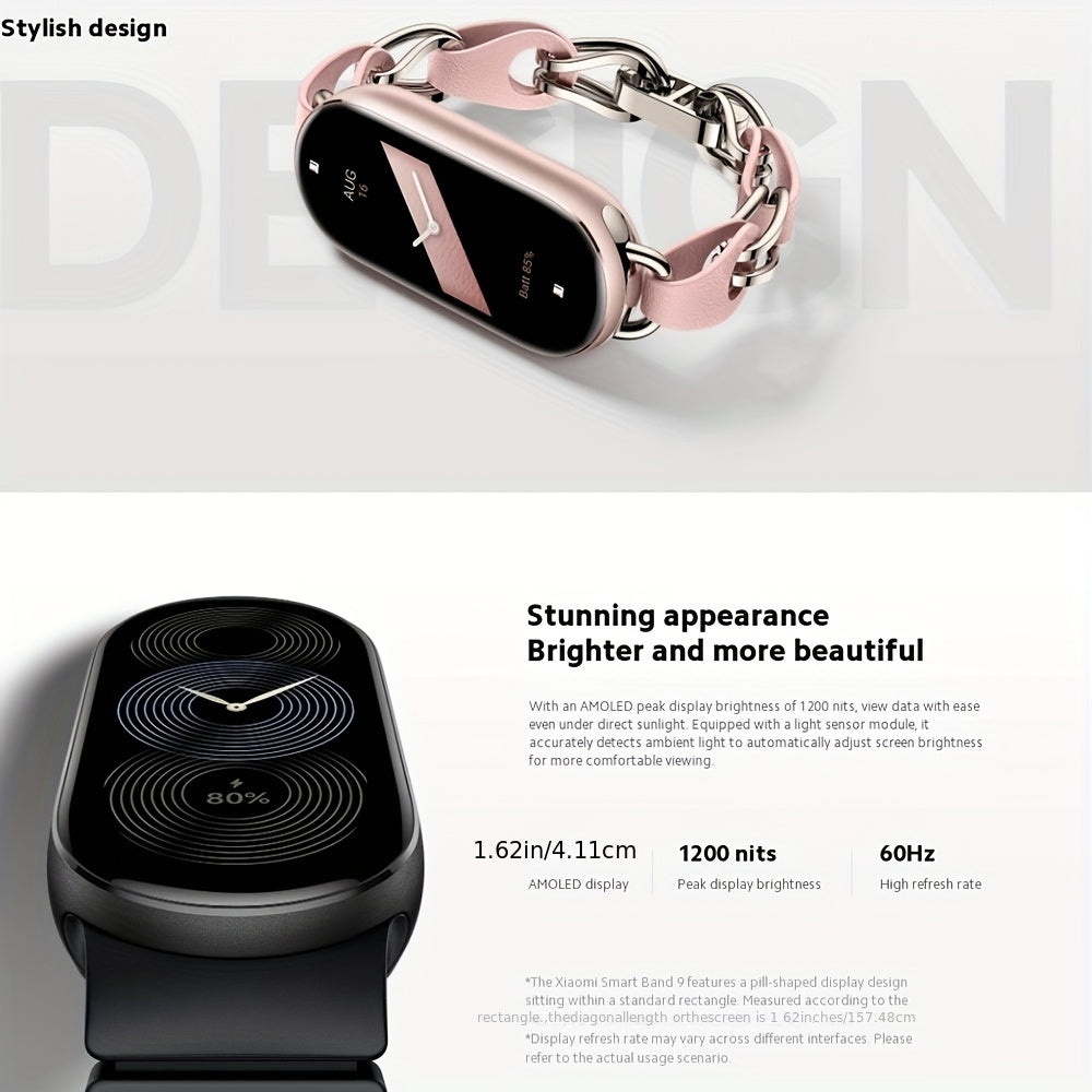 Xiaomi Smart Band 9 1.62inch AMOLED Display, Fitness Tracker, 233 MAh Battery, Up To 21 Days Of Battery Life, BT Wireless 5.4, 150+ SPorts Modes, All-Day Health And Fitness Monitoring, Smart Watch Fashion Watches For Men & Wo