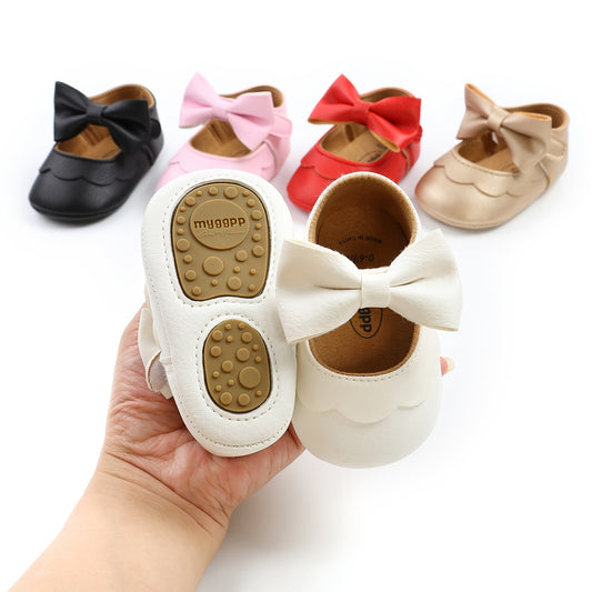 Baby Girls Mary Jane Flats With Bowknot Non Slip Soft Sole Newborn Infant Toddler First Walker Crib Dress Shoes