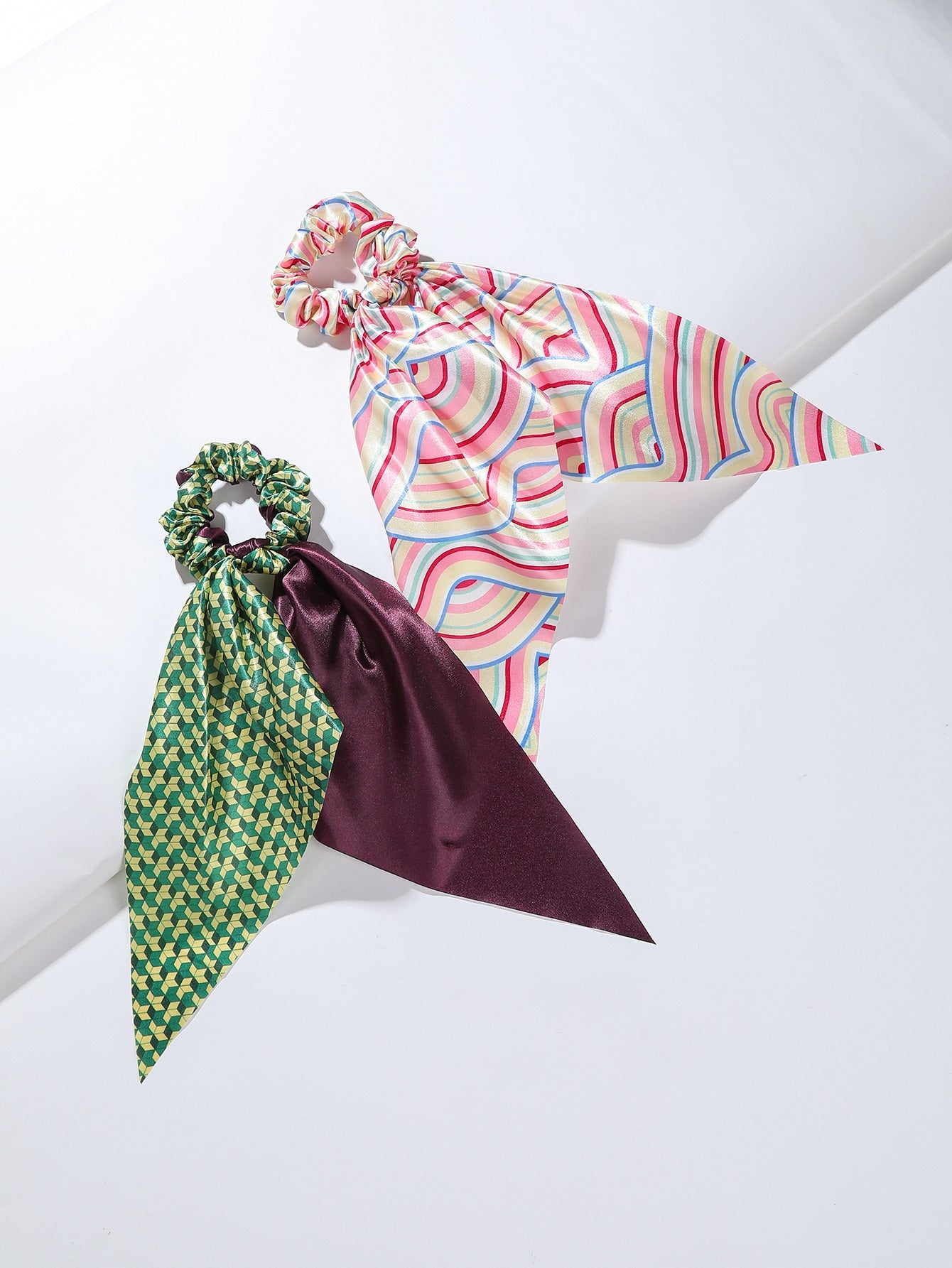 4pcs Adorable Japanese Anime Cartoon Printed Fabric Bowknot Hair Scarves with Elastic Hair Ties for Women - Soft, Comfortable, and Easy to Wear Ponytail Holders for Various Hairstyles - Cute Hair Accessories for Anime Fans
