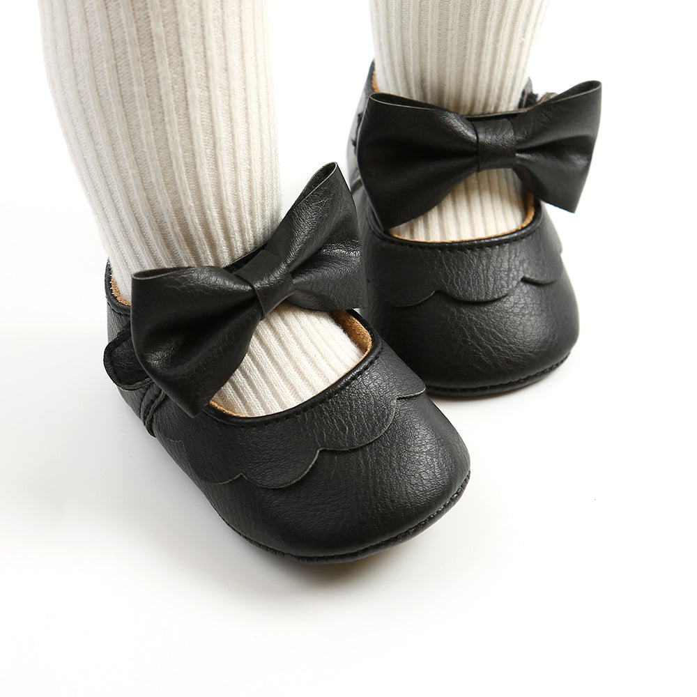 Baby Girls Mary Jane Flats With Bowknot Non Slip Soft Sole Newborn Infant Toddler First Walker Crib Dress Shoes