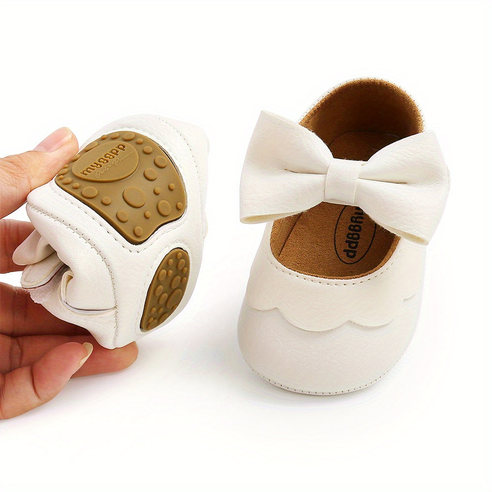 Baby Girls Mary Jane Flats With Bowknot Non Slip Soft Sole Newborn Infant Toddler First Walker Crib Dress Shoes