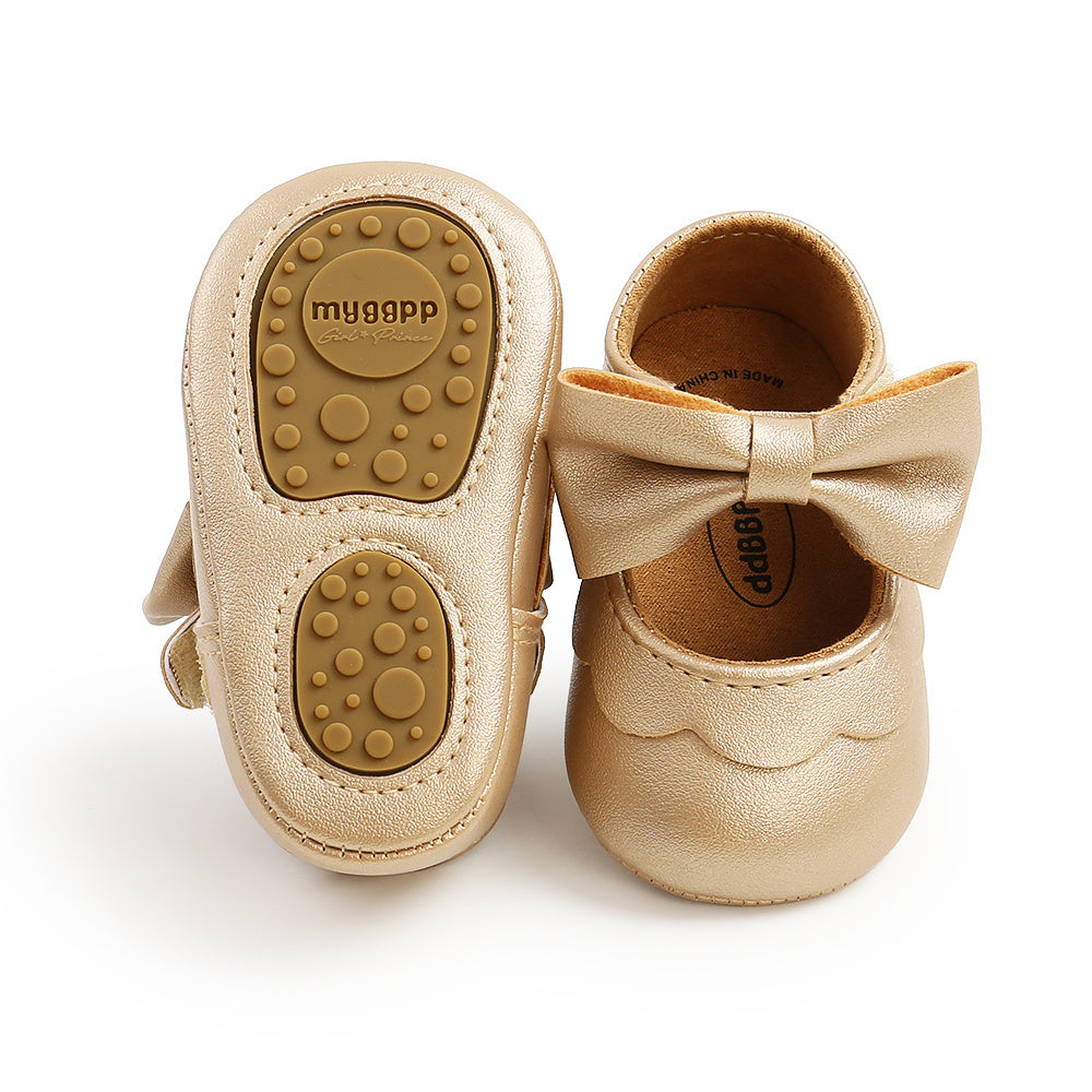 Baby Girls Mary Jane Flats With Bowknot Non Slip Soft Sole Newborn Infant Toddler First Walker Crib Dress Shoes