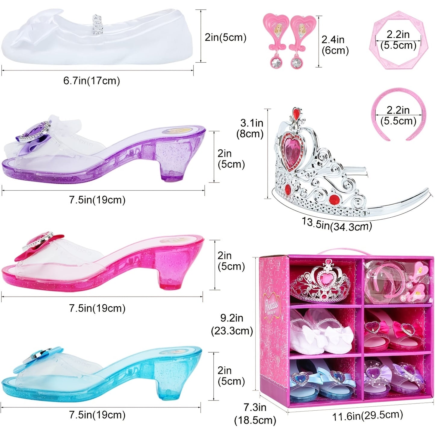 Princess Playtime Shoe Set 4-Pair - Complete Dress-Up Kit with Tiara, Jewelry & Accessories - Ideal Birthday Gift for Girls 3-6