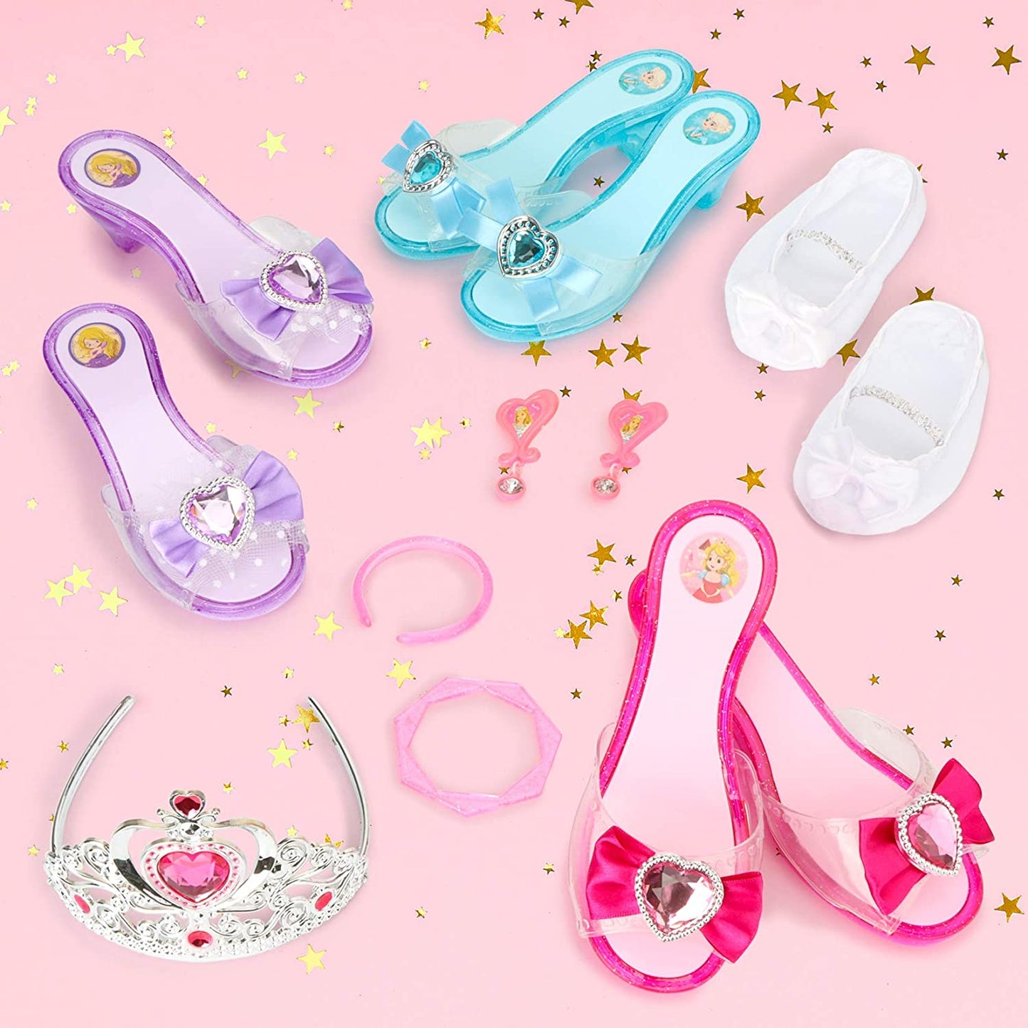 Princess Playtime Shoe Set 4-Pair - Complete Dress-Up Kit with Tiara, Jewelry & Accessories - Ideal Birthday Gift for Girls 3-6