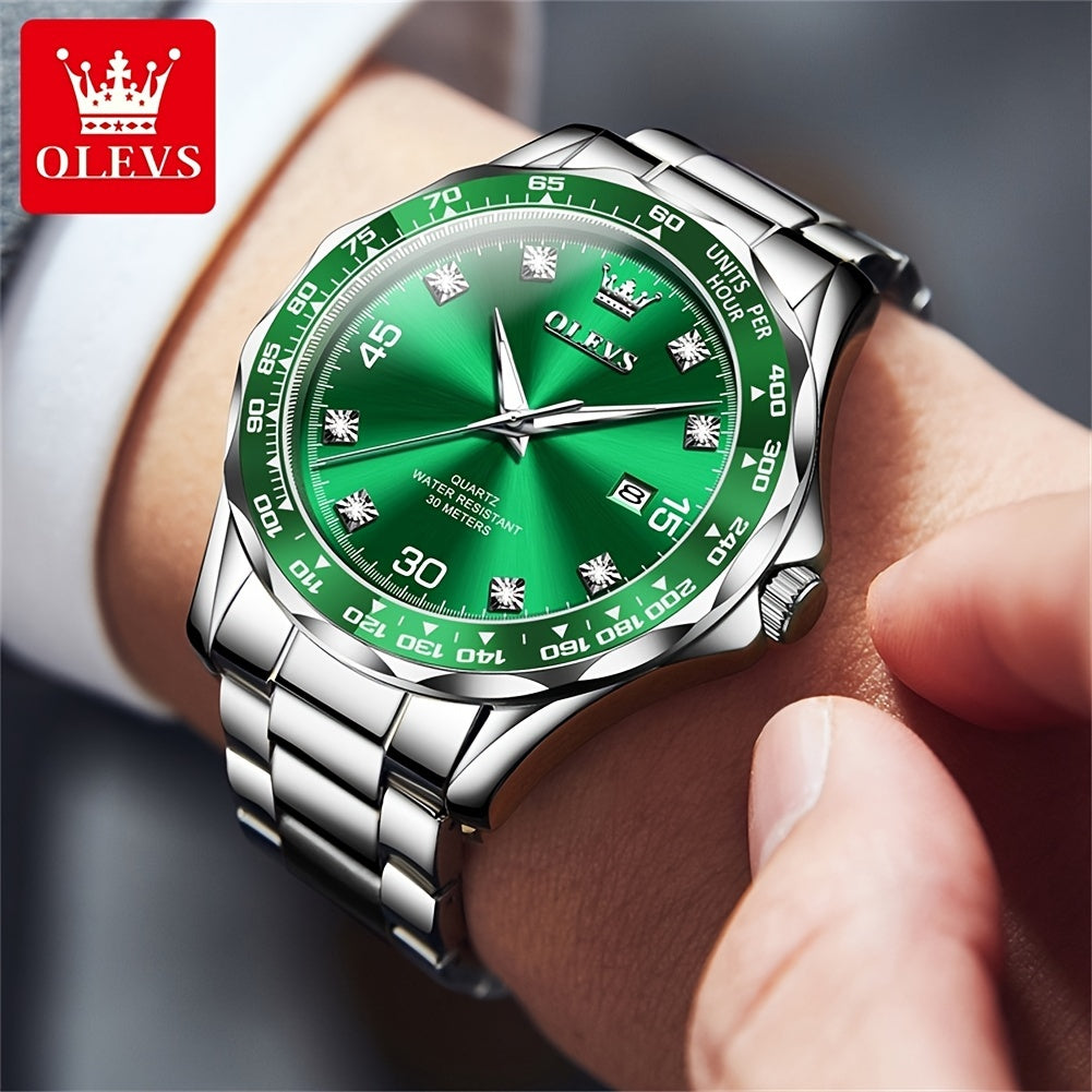 OLEVS Watches for Men Elegant Dress Diamond Analog Quartz Watch Two Tone Stainless Steel Waterproof Luminous Mens Watch Reloj para Hombre