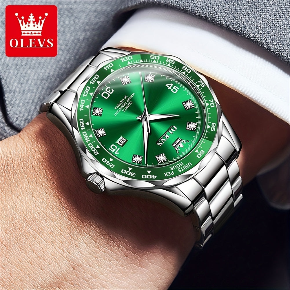 OLEVS Watches for Men Elegant Dress Diamond Analog Quartz Watch Two Tone Stainless Steel Waterproof Luminous Mens Watch Reloj para Hombre