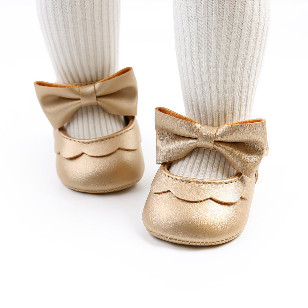 Baby Girls Mary Jane Flats With Bowknot Non Slip Soft Sole Newborn Infant Toddler First Walker Crib Dress Shoes