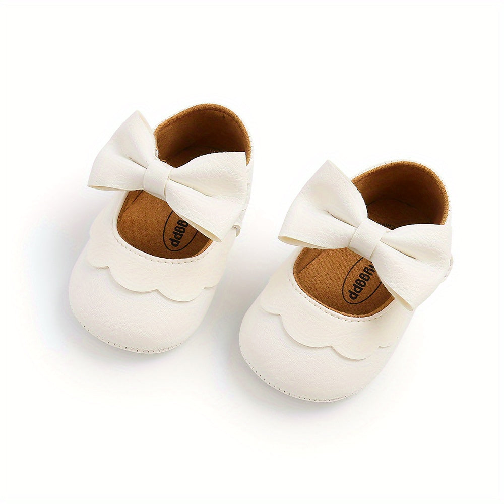 Baby Girls Mary Jane Flats With Bowknot Non Slip Soft Sole Newborn Infant Toddler First Walker Crib Dress Shoes