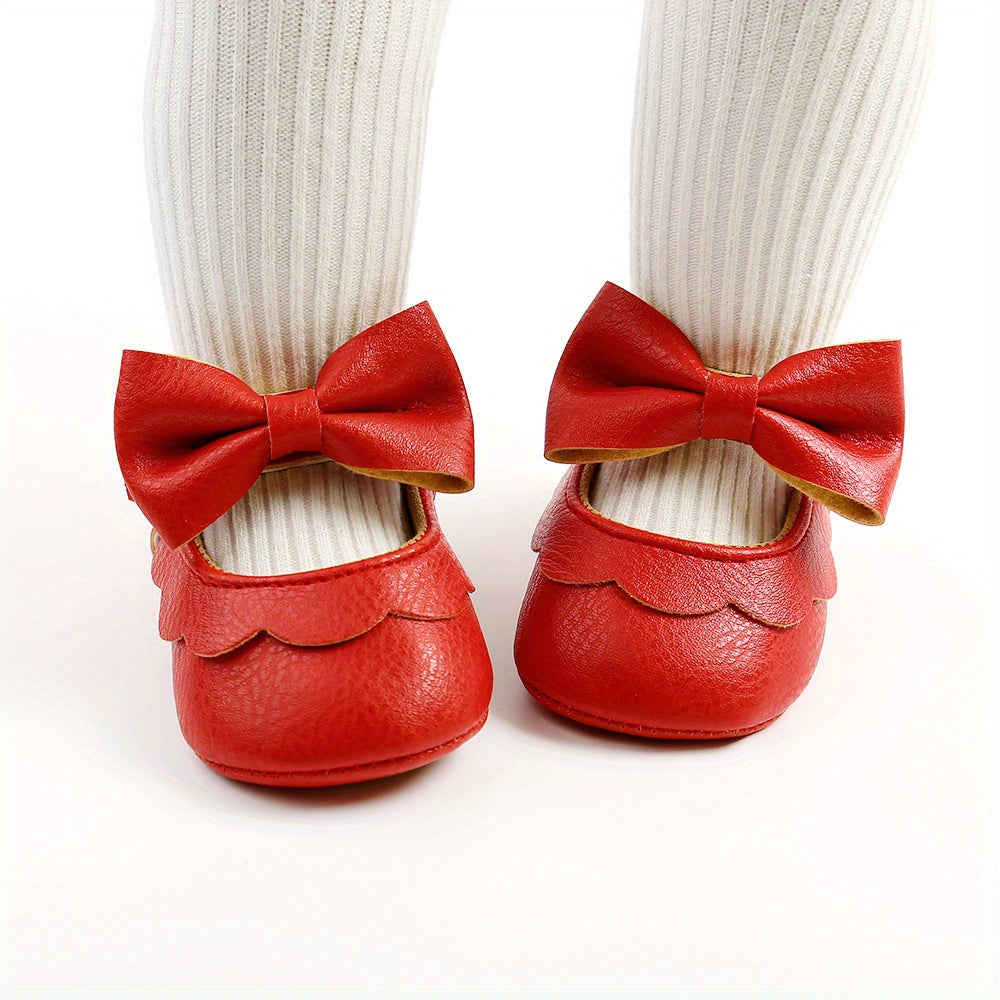 Baby Girls Mary Jane Flats With Bowknot Non Slip Soft Sole Newborn Infant Toddler First Walker Crib Dress Shoes