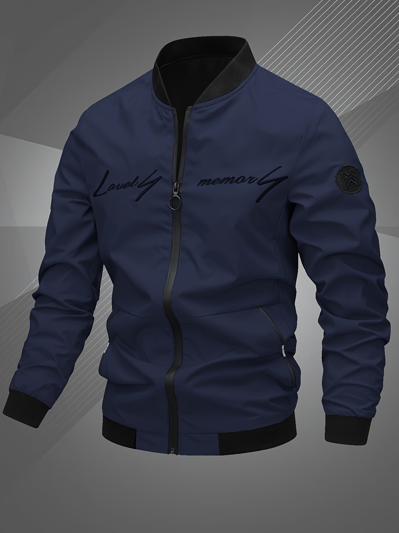 Men'S Letter Embroidered Casual Bomber Jacket