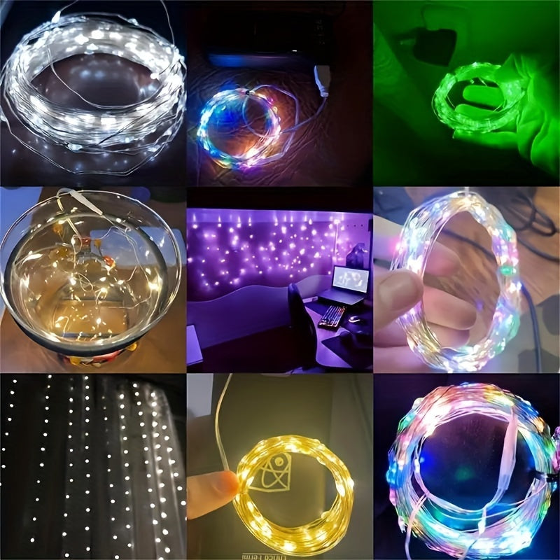 1pc Creative Fairy String Lights - 1m10/2m20/3m30/5m50/10m100LED, Multi-Scene Decorations for Bedroom, Party, Wedding, Outdoor Camping, Hiking, Christmas, Halloween, Gifts for Mom, Mother's Day, Ramadan, Valentine's Day