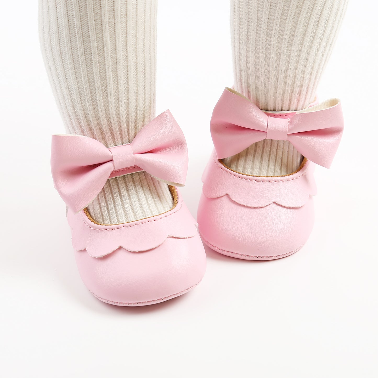 Baby Girls Mary Jane Flats With Bowknot Non Slip Soft Sole Newborn Infant Toddler First Walker Crib Dress Shoes