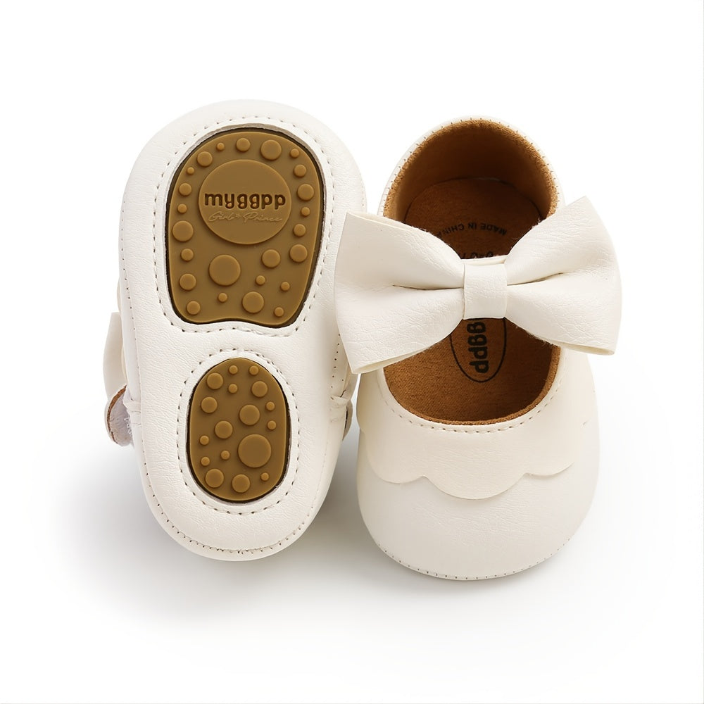 Baby Girls Mary Jane Flats With Bowknot Non Slip Soft Sole Newborn Infant Toddler First Walker Crib Dress Shoes