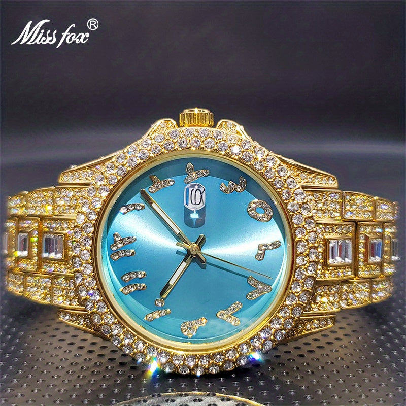 MISSFOX Fashion Faux Diamond Watches, Arabic Number Waterproof Quartz Watches For Men And Women