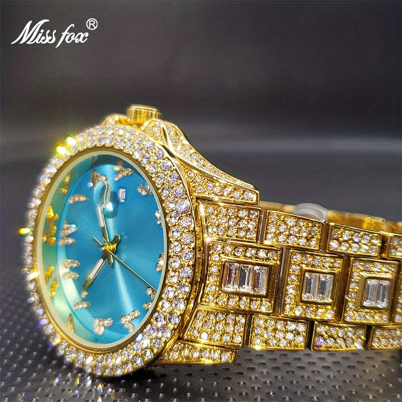 MISSFOX Fashion Faux Diamond Watches, Arabic Number Waterproof Quartz Watches For Men And Women