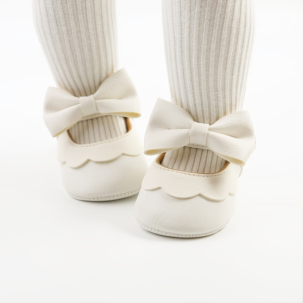 Baby Girls Mary Jane Flats With Bowknot Non Slip Soft Sole Newborn Infant Toddler First Walker Crib Dress Shoes