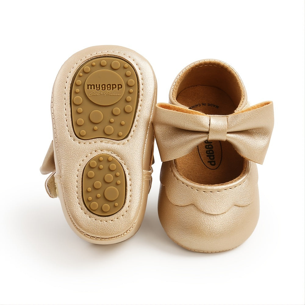 Baby Girls Mary Jane Flats With Bowknot Non Slip Soft Sole Newborn Infant Toddler First Walker Crib Dress Shoes