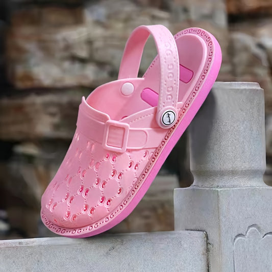 Women's Hollow Out Flat Clogs, Breathable & Lightweight Beach Sandals, Indoor & Outdoor Slippers