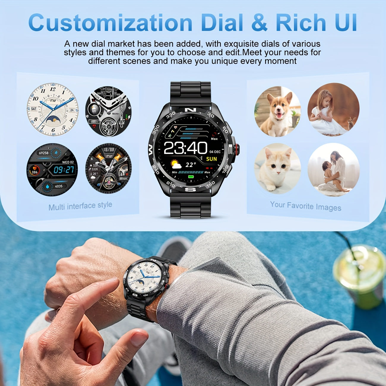 LIGE Smart Watches for Men with Wireless Call 1.32" Full Touch Screen Activity 100+ Sports Modes/ Music&Camera Control/ Weather Forecast Stainless Steel Smartwatch Compatible for Android Phones and iPhone