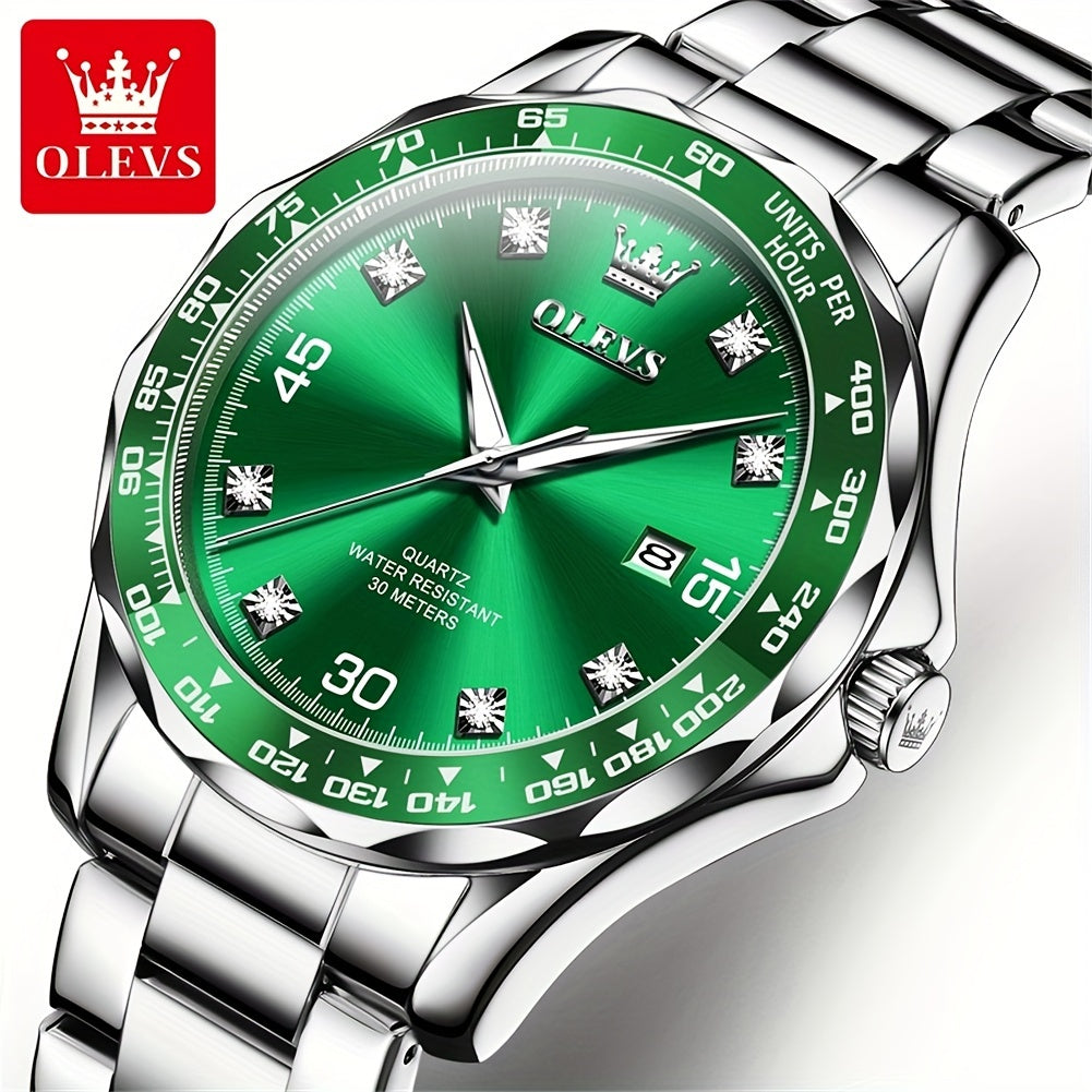 OLEVS Watches for Men Elegant Dress Diamond Analog Quartz Watch Two Tone Stainless Steel Waterproof Luminous Mens Watch Reloj para Hombre