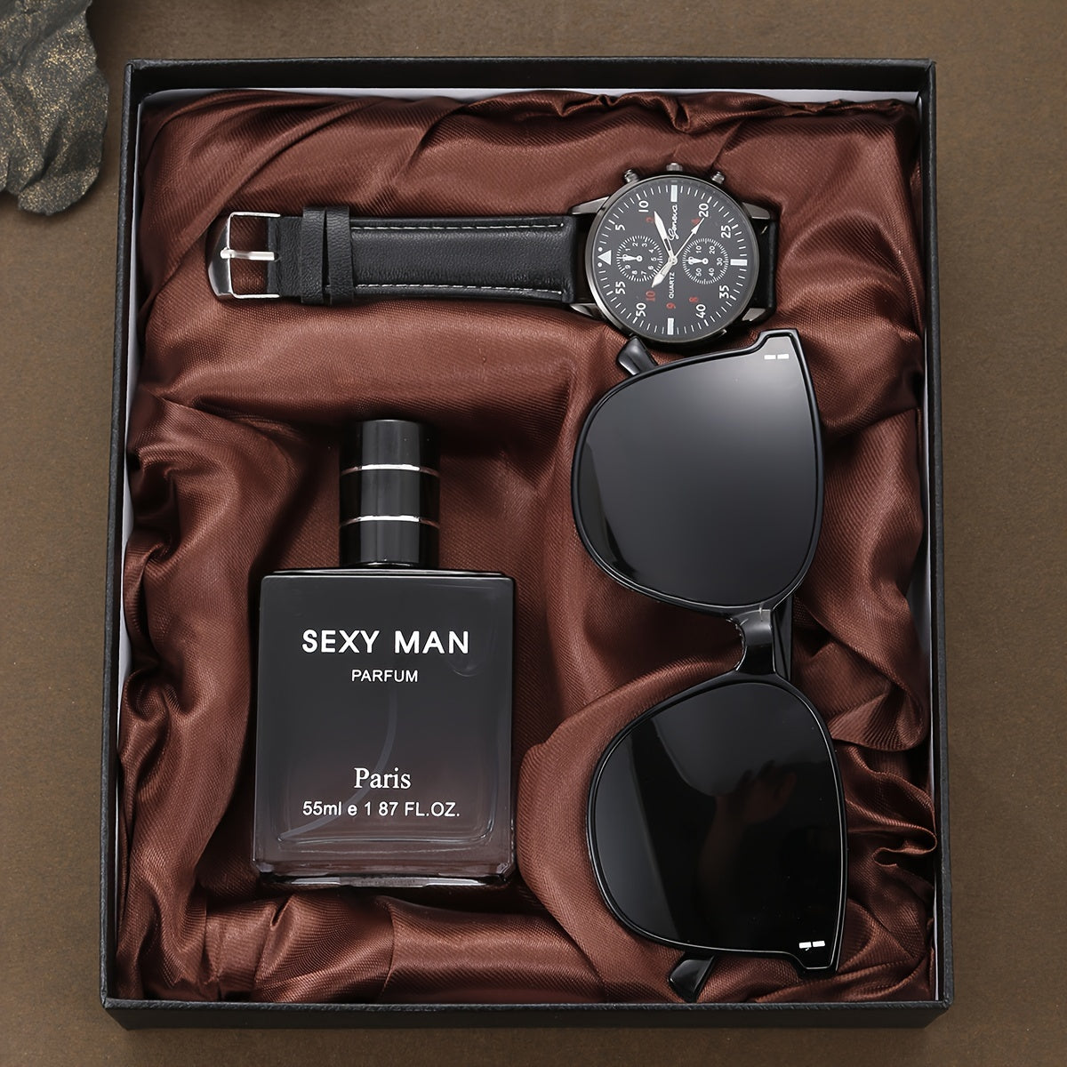 Men'S Luxury Fashion Business Watch, Perfume & Fashion Glasses Gift Set - Quartz Movement With Pu Leather Strap Mens Jewelry Luxury Designer Items