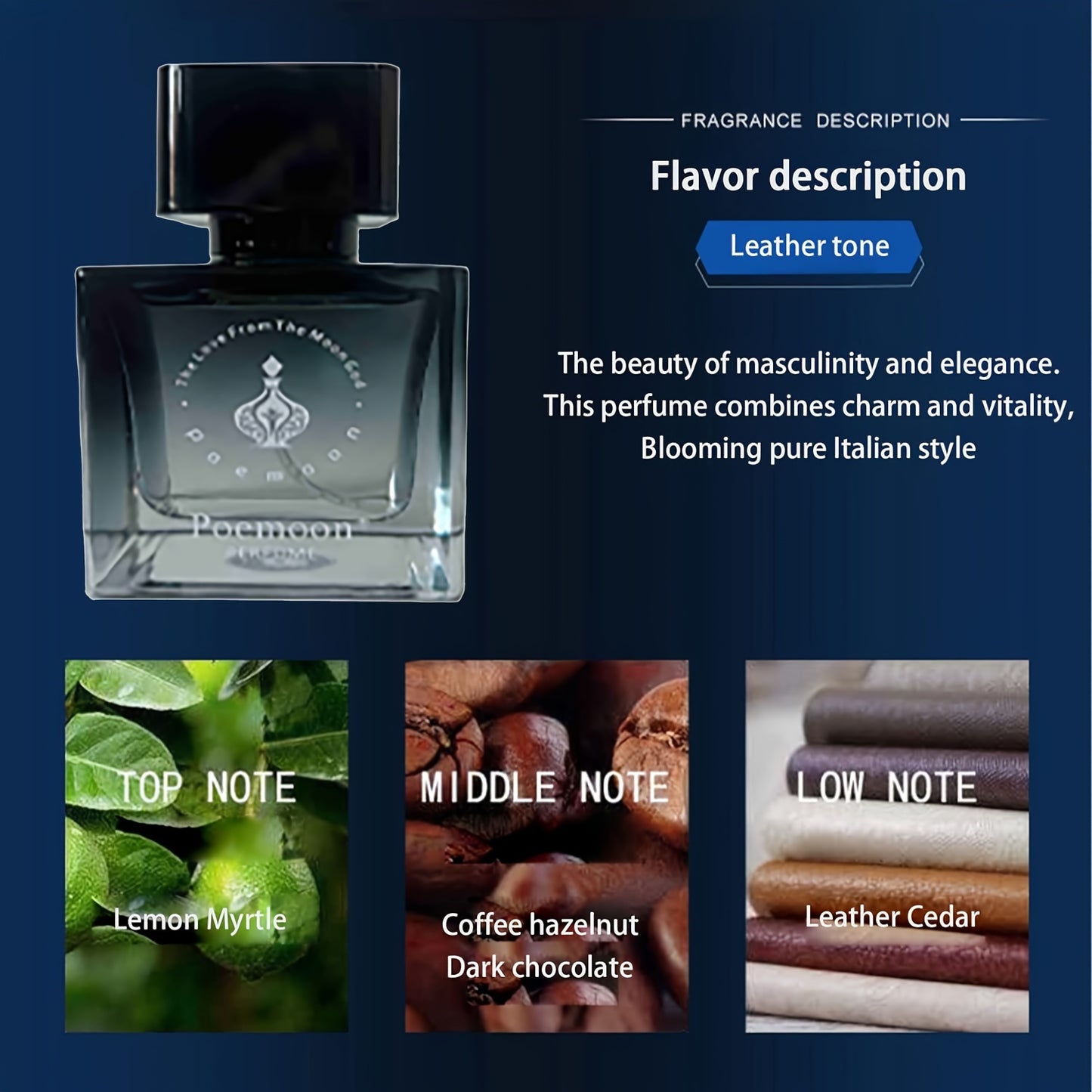 50ml Men's Poemoon Perfume Wood Fragrance Long Lasting Eau De Toilette Cologne, Casual Day or Night Scent Spray Luxury Fragrance Gift, Everyday Wear Classic Summer Beach Scent Essential Oils Fresh and Natural Arousing Partner