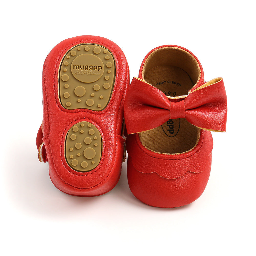 Baby Girls Mary Jane Flats With Bowknot Non Slip Soft Sole Newborn Infant Toddler First Walker Crib Dress Shoes