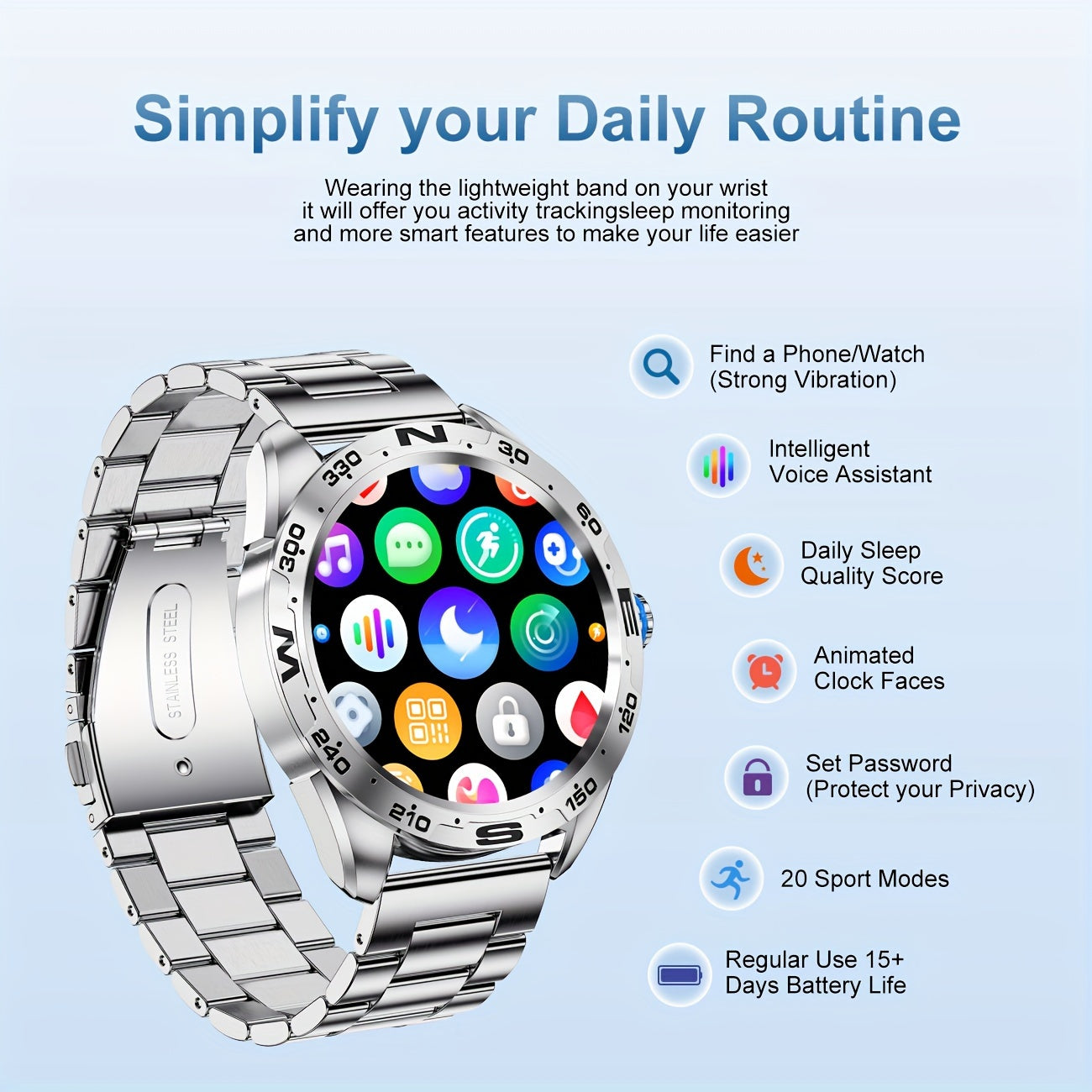 LIGE Smart Watches for Men with Wireless Call 1.32" Full Touch Screen Activity 100+ Sports Modes/ Music&Camera Control/ Weather Forecast Stainless Steel Smartwatch Compatible for Android Phones and iPhone