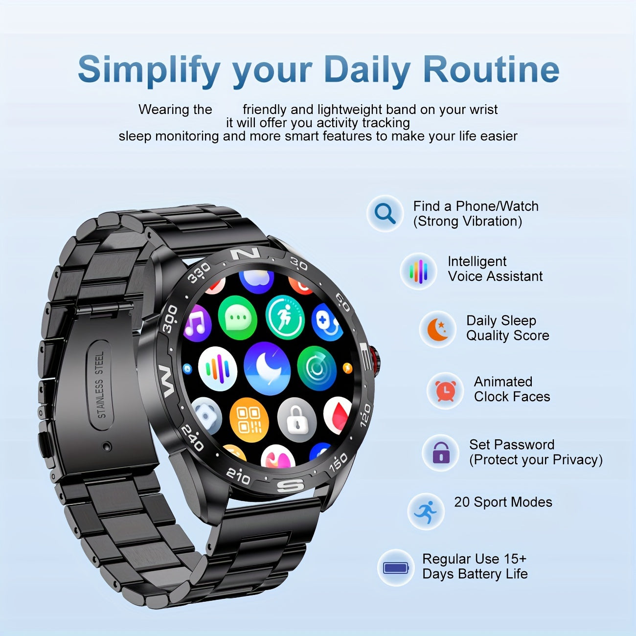 LIGE Smart Watches for Men with Wireless Call 1.32" Full Touch Screen Activity 100+ Sports Modes/ Music&Camera Control/ Weather Forecast Stainless Steel Smartwatch Compatible for Android Phones and iPhone