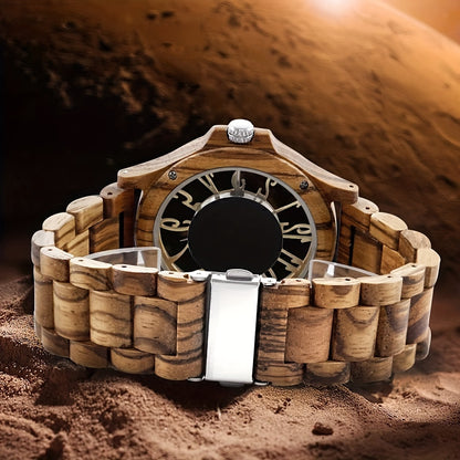 Classic Wooden Watches for Men Creative Hollow Out Dial Wooden Mens Watches Analog Quartz Men's Wood Watch
