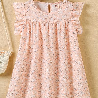 Girls' Summer Floral Princess Sundress - Sleeveless, Easy-Care, Elegant Crew Neck with Flared Hem