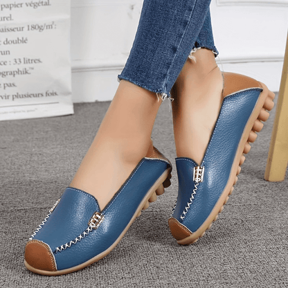 Lightweight Non Slip Women's Slip On Flat Loafers, Stitched Colorblock Walking Shoes