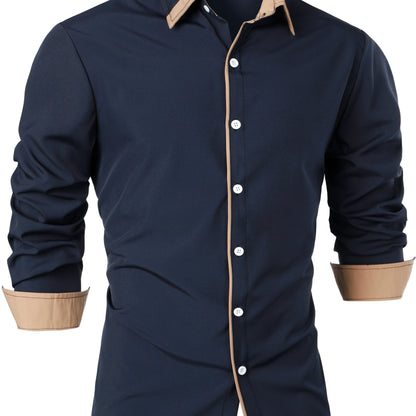Contrast Color Long Sleeve Statement Trim Shirt - Men's Casual Trim
